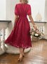 Women Elegant Floral Summer Dress V Neck Short Sleeve A-Line Dress