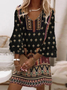 Women Ethnic Summer Dress V Neck Half Sleeve Beach Dress H-Line Dress