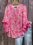 V Neck Half Sleeve Paisley Regular Micro-Elasticity Regular Fit Blouse For Women