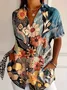 Casual Short Sleeve Floral Printing Loose Button Up Shirt For Women