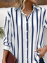 Shirt Collar Long Sleeve Striped Regular Loose Shirt For Women