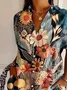 Casual Short Sleeve Floral Printing Loose Button Up Shirt For Women