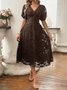 Women Elegant Floral Summer Dress V Neck Short Sleeve A-Line Dress