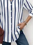 Shirt Collar Long Sleeve Striped Regular Loose Shirt For Women