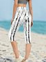 Casual Abstract Stripes Capris Elastic Waist Printing Leggings