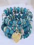 Best-selling Bohemian Alloy Love Pendant Multi-layer Elastic Rope Beaded Bracelet