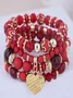 Best-selling Bohemian Alloy Love Pendant Multi-layer Elastic Rope Beaded Bracelet