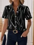 Shirt Collar Short Sleeve Abstract Stripes Printing Regular Micro-Elasticity Loose Button Up Shirt Shirt For Women