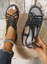 Vintage Plain Adjustable Buckle Flat Heel Ankle Strap Sandals
