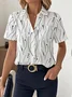 Shirt Collar Short Sleeve Abstract Stripes Printing Regular Micro-Elasticity Loose Button Up Shirt Shirt For Women