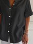 Shirt Collar Short Sleeve Plain Printing Regular Micro-Elasticity Loose Button Up Shirt Shirt For Women
