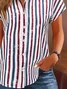 Shirt Collar Short Sleeve Striped Printing Regular Micro-Elasticity Loose Button Up Shirt Shirt For Women