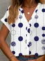 V Neck Short Sleeve Polka Dots Printing Regular Micro-Elasticity Regular Fit Button Up Shirt Shirt For Women