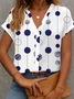 V Neck Short Sleeve Polka Dots Printing Regular Micro-Elasticity Regular Fit Button Up Shirt Shirt For Women