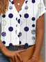 V Neck Short Sleeve Polka Dots Printing Regular Micro-Elasticity Regular Fit Button Up Shirt Shirt For Women