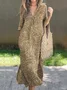 Women Floral Summer Printing Dress V Neck Three Quarter Sleeve H-Line Dress