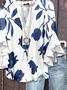 V Neck Half Sleeve Floral Printing Regular Loose Shirt For Women