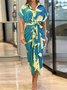 Women Floral Summer Printing Dress Shirt Collar Half Sleeve Hip Skirt A-Line Dress