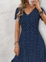Women Abstract Polka Dots Summer Dress V Neck Short Sleeve Fit & Flare Dress A-Line Dress