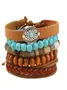 Turquoise Summer New Hot Sale Simple Fashion Bohemian Small Flower Style Turquoise Beaded Wooden Bead Five-piece Bracelet