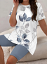 Women Floral Printing Two-Piece Set Daily Short Sleeve Casual Summer Top With Pants Matching Set