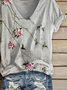 Casual Floral V Neck Short Sleeve T-shirt