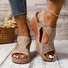 Vintage Plain Adjustable Buckle Block Heel Peep-toe Sandals