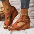 Vintage Plain Adjustable Buckle Block Heel Peep-toe Sandals