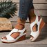 Vintage Plain Adjustable Buckle Block Heel Peep-toe Sandals