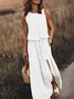 Women Plain Summer Split Joint Dress Crew Neck Sleeveless Tank A-Line Dress