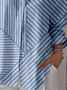 Shirt Collar Three Quarter Sleeve Striped Regular Micro-Elasticity Regular Fit Shirt For Women