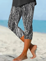 Women Abstract Capris Elastic Waist Pants Casual Summer Trousers
