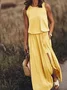 Women Plain Summer Split Joint Dress Crew Neck Sleeveless Tank A-Line Dress