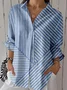 Shirt Collar Three Quarter Sleeve Striped Regular Micro-Elasticity Regular Fit Shirt For Women
