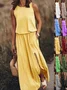Women Plain Summer Split Joint Dress Crew Neck Sleeveless Tank A-Line Dress