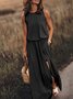 Women Plain Summer Split Joint Dress Crew Neck Sleeveless Tank A-Line Dress