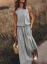 Women Plain Summer Split Joint Dress Crew Neck Sleeveless Tank A-Line Dress