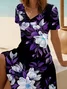 Women Floral Summer Printing Dress V Neck Short Sleeve Fit & Flare Dress A-Line Dress