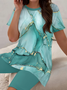 Women Abstract Printing Two-Piece Set Daily Short Sleeve Casual Summer Top With Pants Matching Set