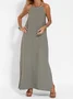 Women Plain Summer Split Joint Dress Crew Neck Sleeveless Tank A-Line Dress