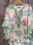 V Neck Half Sleeve Floral Printing Regular Loose Shirt For Women