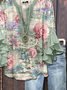 V Neck Half Sleeve Floral Printing Regular Loose Shirt For Women