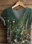 Casual Floral V Neck Short Sleeve T-shirt