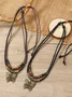 Artistic Retro Butterfly Alloy Multi-layer Wooden Beads Knotted Pullable Hand-woven Necklace