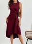 Women Plain Summer Split Joint Dress Crew Neck Sleeveless Tank A-Line Dress