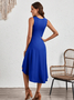 Women Plain Summer Split Joint Dress Crew Neck Sleeveless Tank A-Line Dress