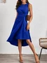 Women Plain Summer Split Joint Dress Crew Neck Sleeveless Tank A-Line Dress