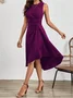 Women Plain Summer Split Joint Dress Crew Neck Sleeveless Tank A-Line Dress