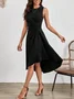 Women Plain Summer Split Joint Dress Crew Neck Sleeveless Tank A-Line Dress