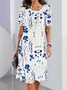 Women Floral Summer Printing Dress Crew Neck Short Sleeve Tunic H-Line Dress